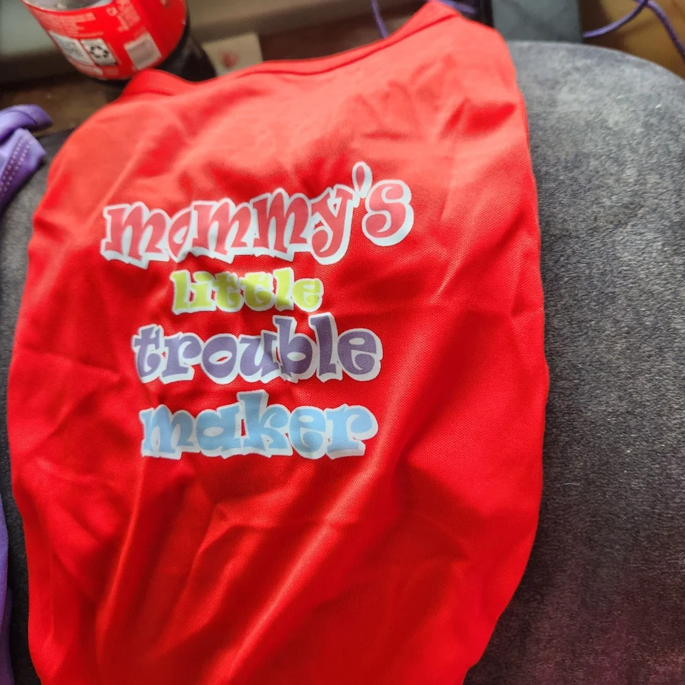 Red and Purple Small Dog Shirts with Fun Text. Brand New Out Of Package